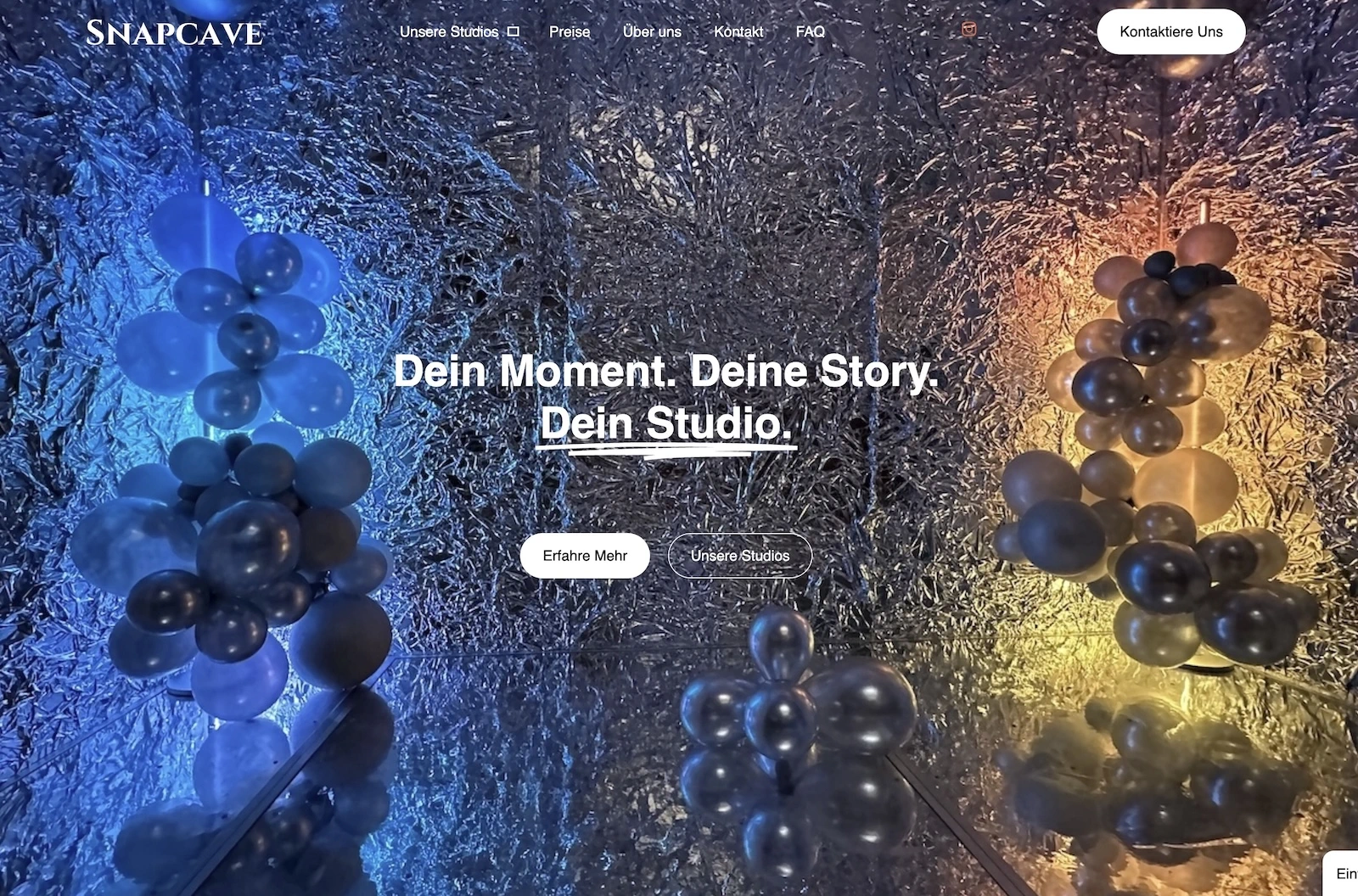 Screenshot der Startseite der Snapcave Studios Website