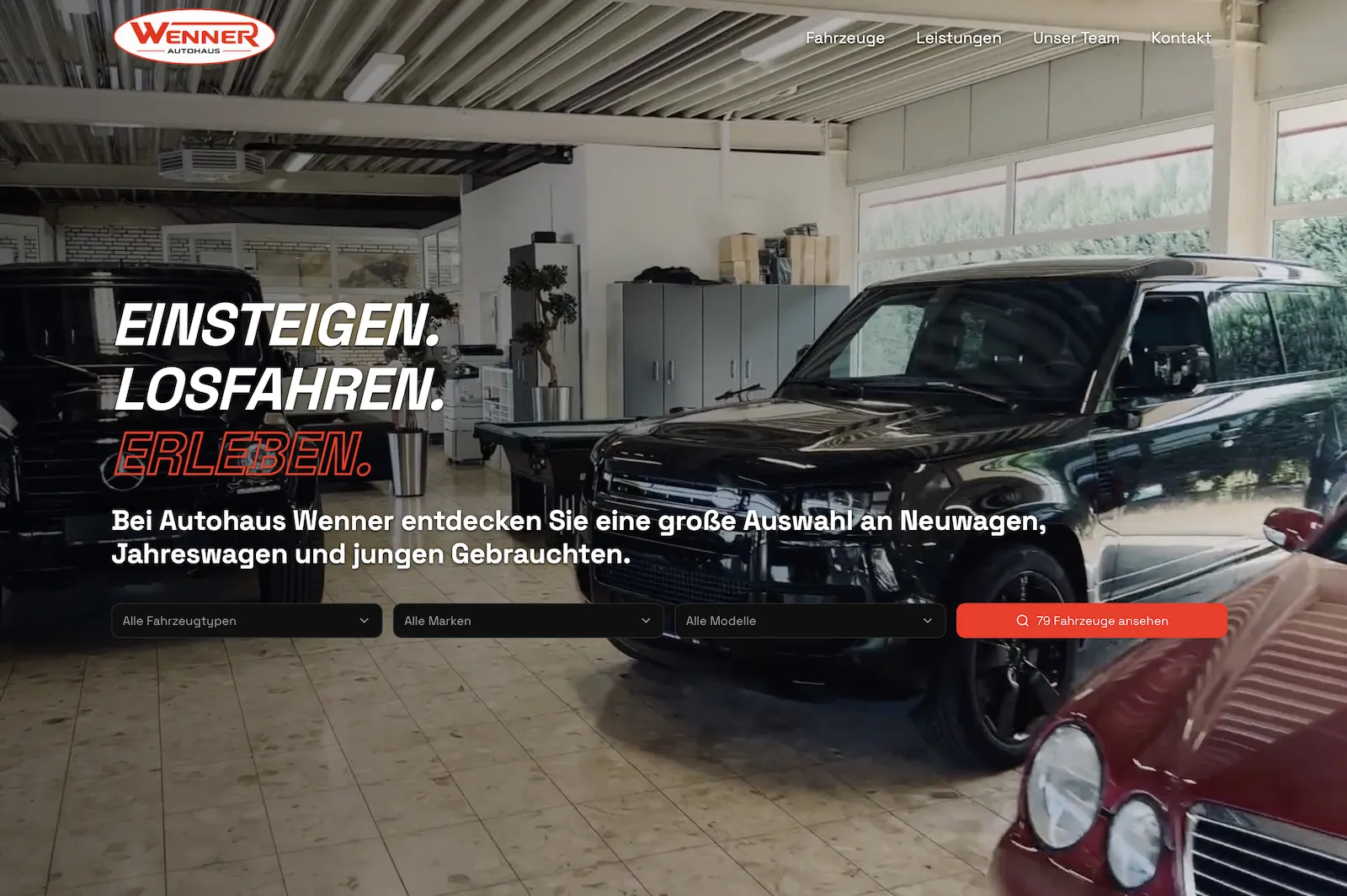 Screenshot der Startseite der Autohaus Wenner Website