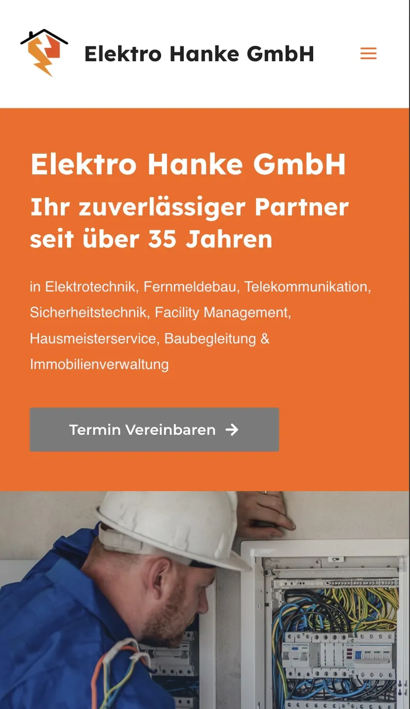 Smartphone-Ansicht der Elektro Hanke GmbH Website
